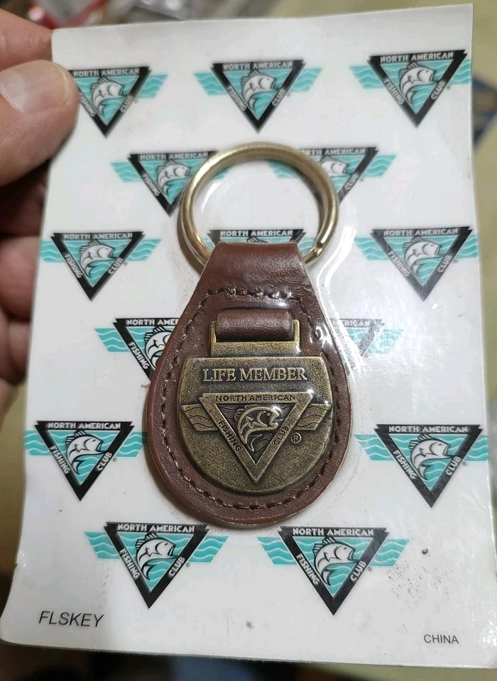 Винтажный кожаный брелок для баса брелок североамериканский рыболовный клуб латунь рыба кольцо для ключей - Изображение 1 из 1