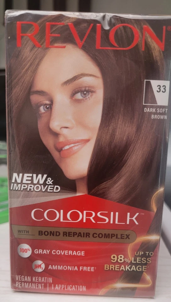 3 PK Nuevo Color de Cabello Permanente Mejorado Revlon, Colorsilk #33 con Reparación Bond Foto 1 de 1