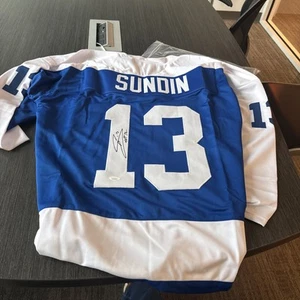 Autographed/Signed Mats Sundin HOF 12 Toronto Blue Hockey Jersey JSA COA - Picture 1 of 11