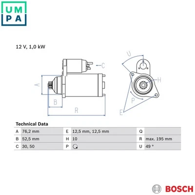 STARTER 0 986 020 220 FOR SKODA OCTAVIA/II/Combi LAURA FABIA VW BORA/IV/JETTA - Image 1 of 4
