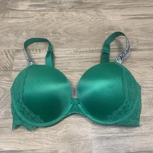 Victoria's Secret Push-up-BH Satin Spitze Strass Träger grün silber Gr. 32 DD - Bild 1 von 12