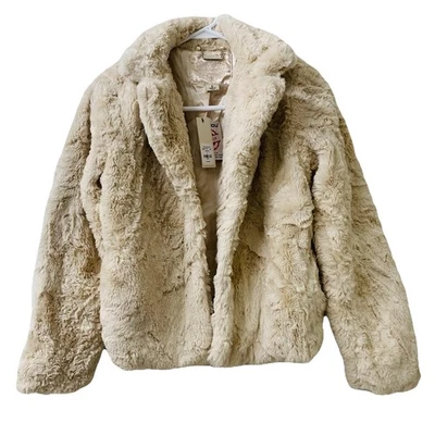 New Super Soft Joujou Youth Girls Faux Fur Cropped Jacket Ivory Cream Size L - Image 1 of 4