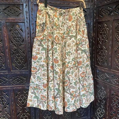 VTG Handmade Prairie Midi Skirt S Brown Green Floral Fall Boho Cottage Cotton - Image 1 of 4