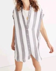 Vestido Camisa Informal Madewell Maywood Rayas Mezcla Lino Talla XXL - Imagen 1 de 8