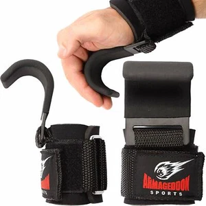 Power Weight Lifting Wrist Hooks Wrist Wraps for Full Back Workout  - PAIR - Picture 1 of 4