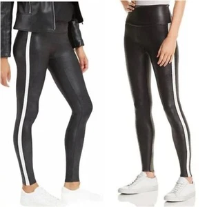 Spanx Faux Leather Tuxedo Stripe Shapping Stretchy Support Leggings L Loungewear - Picture 1 of 11
