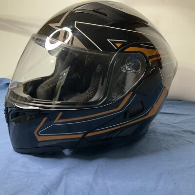 1Storm Motocicleta HB-89 Bicicleta XL Grande Naranja Negro Casco Completo Doble Parasol Foto 1 de 4