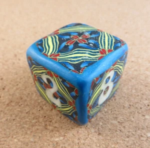 Jena's Handmade Backgammon Doubling Cube Blue Red Line Flower One of A Kind #259 - Picture 1 of 11