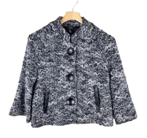 Alfani Wool Blend Button Front Jacket 3/4 Sleeves Tweed Look Women’s Medium - Picture 1 of 8