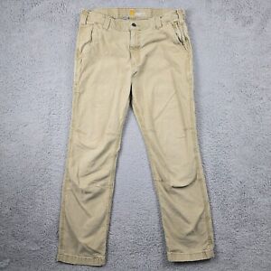 Carhartt Pants Mens 34W BEIGE 30IN Work Rugged Flex Relaxed Fit Canvas