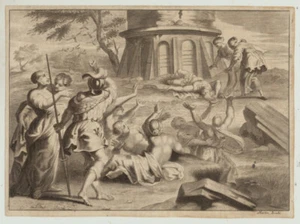  Frauen FURCHT Tempel Original Bouche Kupferstich um 1670 Ovid TOD Mythologie - Bild 1 von 6