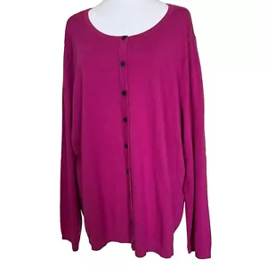 Talbots New Hot Pink Magenta Knit Cardigan Button Down Sweater 3X Cotton Blend - Picture 1 of 12