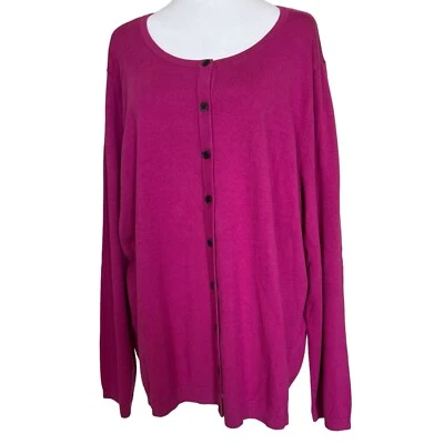 Talbots New Hot Pink Magenta Knit Cardigan Button Down Sweater 3X Cotton Blend - Image 1 of 4