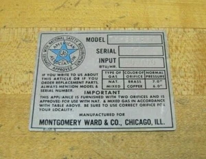 MONTGOMERY WARD CHICAGO ILL GAS Old Nameplate Tag Small Equipment Sign - Picture 1 of 8