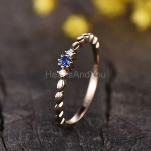 0.3ct Round Cut Natural Sapphire & Diamond 14k SOLID Rose Gold Engagement Ring - Picture 1 of 6