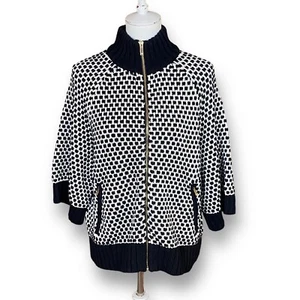 Jones New York Signature Women's Black And Ivory Full Zip Cropped Sweater LG - Picture 1 of 10