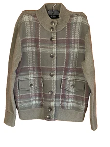 Ralph Lauren Wolle grün kariert Knopfleiste hochgeschlossen Cardigan Pullover Damen Large - Bild 1 von 11