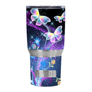 Skin Decal for RTIC 20 oz Tumbler Cup (5-piece kit) / glowing butterflies in fl - Picture 1 of 1