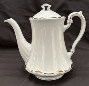 Vtg Harmony House China Starlight White/Silver Coffee Tea Pot/Lid 3656 Japan - Picture 1 of 14