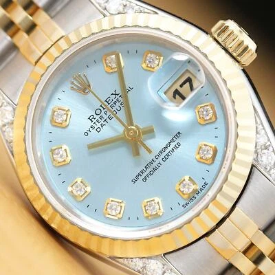RELOJ ROLEX DATEJUST DAMAS ESFERA AZUL HIELO ORO 18K Y ACERO 69173 + ASA DE DIAMANTE Foto 1 de 4