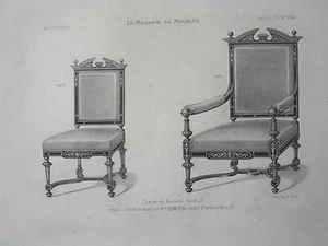 Chair Armchair HENRI II ENGRAVING the FURNITURE STORE Victor QUETIN 19th - Picture 1 of 2