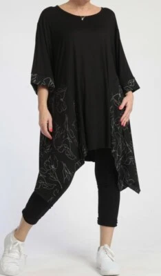 PLUS SIZE BLACK/WHITE FLORLA PATTERN JERSEY IRREGULAR A-LINE TUNIC Size 22-24 - Image 1 of 4