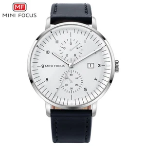 MINI FOCUS Men Watch Black Leather Business Male Wristwatch Calendar Watch Gifts - Picture 1 of 17