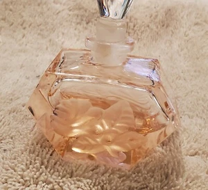 Antique Pink Heavy Lead Crystal Etched Perfume Bottle with Stopper Beautiful - Picture 1 of 6