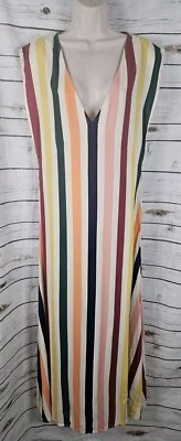 Vestido Tularosa Multi Arco Iris Rayas M Midi Manga Gorra Largo Cuello en V Rayón Foto 1 de 4