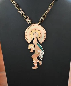 Vintage Metales Casados Taxco Necklace Mixed Metal & Inlay 108 grams 24" Ca1960s - Picture 1 of 10