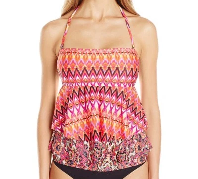 Kenneth Cole Reaction Bandeau Tankini Top Traje de Baño, Rosa Glo, Pequeño S Foto 1 de 3