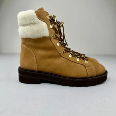Stuart Weitzman Rockie Lift Chill Shearling Boots Women's Size 7.5 Tan Leather - Image 1 of 4