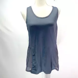 Victorias Secret Womens Tank Top Blue Sleeveless Scoop Racerback Stretch Mesh M - Picture 1 of 9