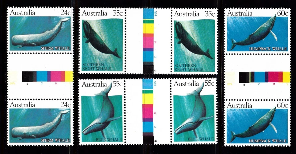 AUSTRALIA #821-824 MNH GUTTER PAIR SPERM, SOUTHERN RIGHT, BLUE & HUMPBACK WHALES - Image 1 of 1