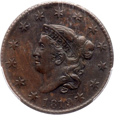 1819 N-3 R-3 PCGS XF 45 Close Stars Matron or Coronet Head Large Cent Coin 1c - Image 1 of 3