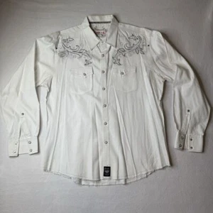 Wrangler Shirt Men XL Off White Rock 47 Pearl Snap Pockets Western Distressed - Picture 1 of 9
