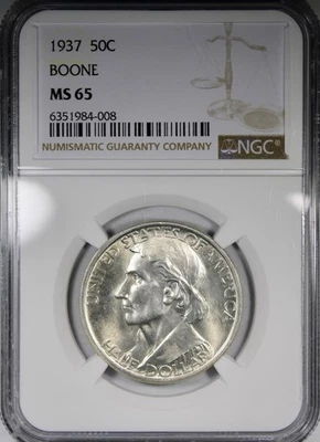 1937 Boone Commemorative Half Dollar NGC MS65 Flashy Gem Quality - Image 1 of 4