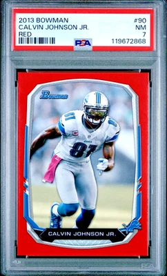 2013 Bowman 90 Calvin Johnson Red Parallel #/25 PSA 7 NM Detroit Lions - Image 1 of 2