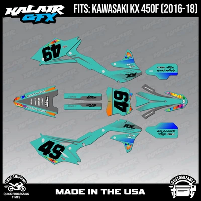 Kit de gráficos para Kawasaki KX450F (2016-2018) KX 450F Blaze Series - verde azulado Foto 1 de 4