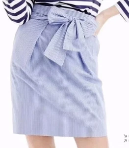 J Crew Skirt Blue Stripe Tie Waist Skirt Size 4 - Picture 1 of 15