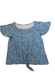 *Candie’s* Blue/Floral X-Soft Knit Top. Tie Knot in Front. Womens *Size-Small* - Picture 1 of 7