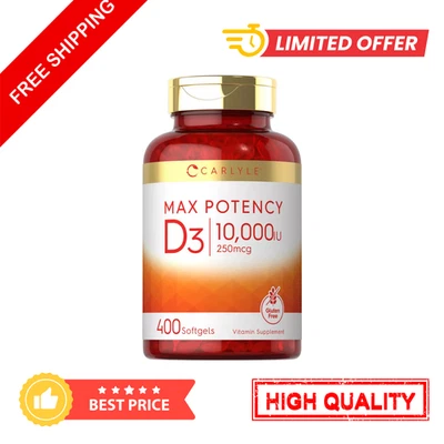 Vitamin D3 10000 IU 400 Softgels | Value Size | Max Potency | by Carlyle - Image 1 of 4