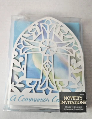 Amscan First Communion Blue Invitations 8 Cards 8 Envelopes Laser Cut Cross NWT - Image 1 of 3