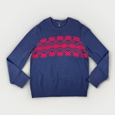 Gap Holiday Snowflake Sweater Mens L Navy Tapestry Red Fair Isle Cotton Nordic - Image 1 of 4