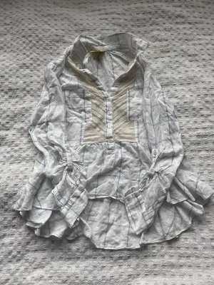 Anthropologie Maeve Peplum Blouse Women's 4 Button Plaid Lace Long Roll Sleeves - Image 1 of 4