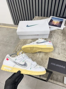 Nike x Off-White Dunk Low Lot 1 Trainers In White & Yellow RRP £1000 / UK. 7.5 ^ - Picture 1 of 15