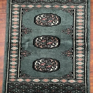 Vintage Bokara Bokhara Prayer Rug Green Hand Knotted Wool 24"x18"Handmade - Picture 1 of 9