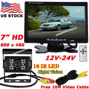 7" Car LCD Monitor Reversing Rear View System + Bus RVs Truck CCD Backup Camera - Picture 1 of 12