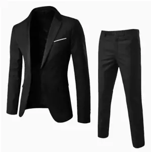 Men's Casual Business Professional Suit Two-piece Suit with - Picture 1 of 17