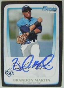 BRANDON MARTIN signed RARE RC ROYALS 2011 Bowman Draft baseball card AUTO BDPP55